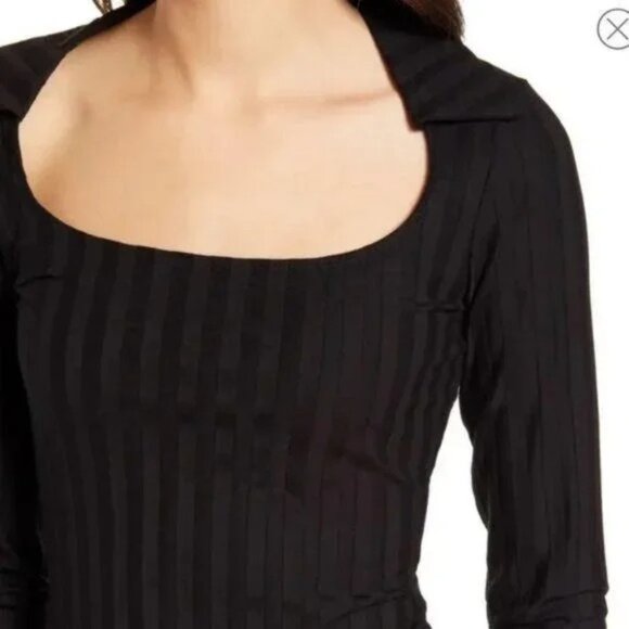 NWT Reformation Vittoria Black Ribbed Long Sleeve Collar Mini Dress $128 - Picture 4 of 14